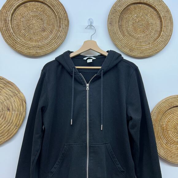 H&M Neutral Black Full Zip Up Hooded Sweatshirt Large Basic Layering - Picture 4 of 7